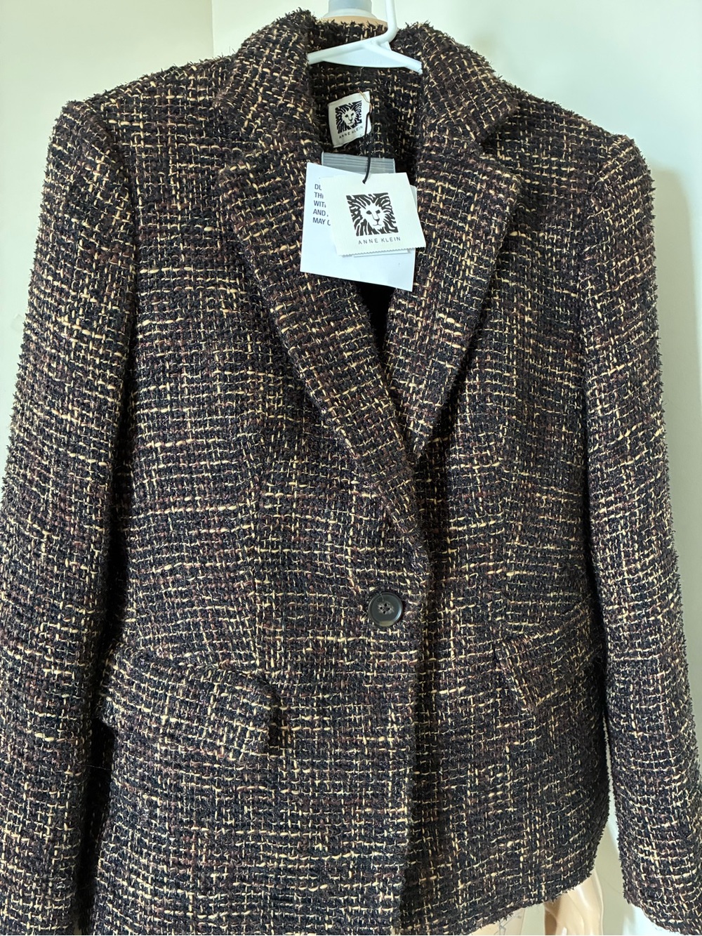 Anne Klein Brown Tweed Single-Button Blazer